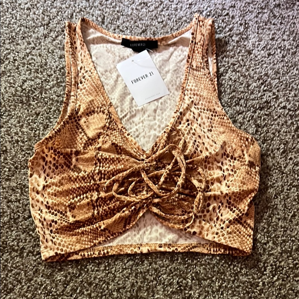 Forever 21 Gold Crop Tank Top with Tie Front